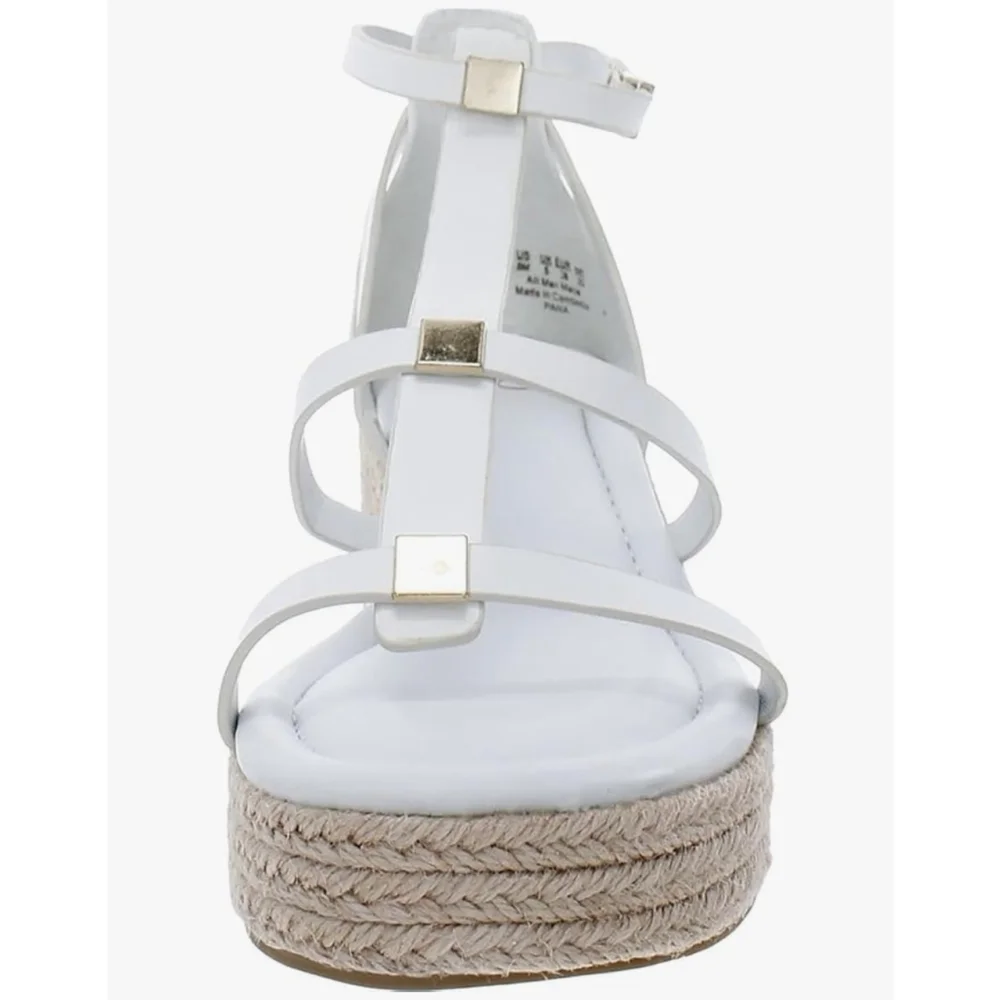 Franco Sarto Studded Caged Strap Espadrille Platform Wedge Sandal Size 9 M WHITE